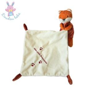 Doudou Renard « Mon petit renardeau blanc orange mouchoir MOTS D’ENFANTS