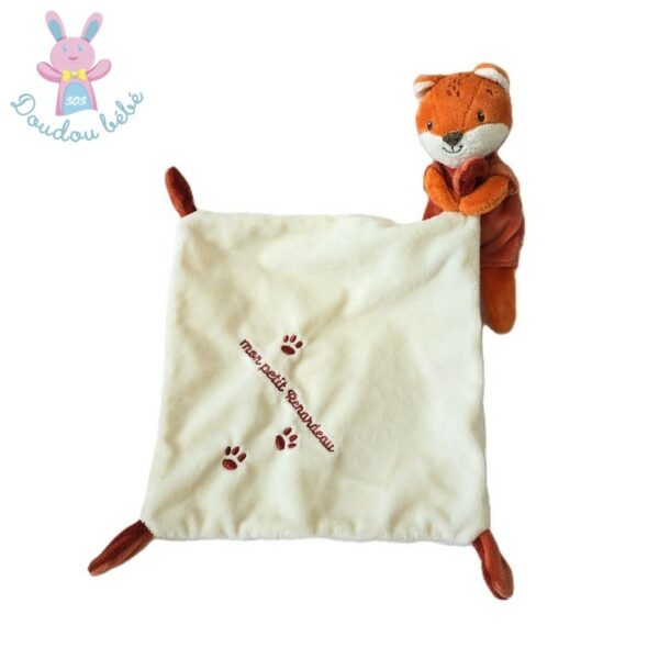Doudou Renard "Mon petit renardeau blanc orange mouchoir MOTS D'ENFANTS