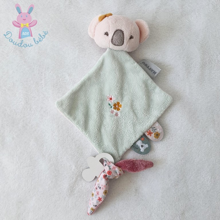 Mini doudou plat Koala Iris & Lali bleu rose fleurs NATTOU