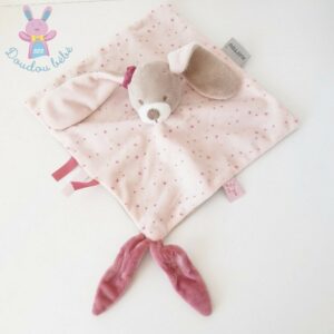 Doudou plat Lapin Nina rose beige attache tétine NATTOU