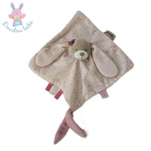 Doudou plat Lapin Nina rose beige attache tétine NATTOU