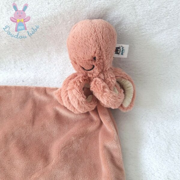 Doudou Pieuvre rose blanc mouchoir couverture rose JELLYCAT