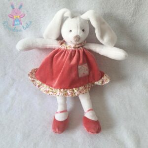 Doudou Lapin blanc rose fleurs robe Manis et Papas BABYPLAY