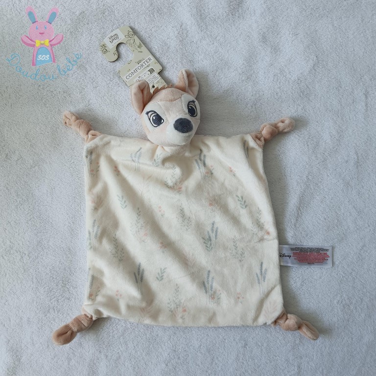 Doudou plat Biche Bambi beige écru fleurs DISNEY PRIMARK