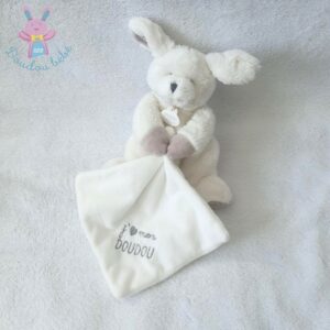 Chien blanc beige mouchoir “J’aime mon doudou” DOUDOU ET COMPAGNIE