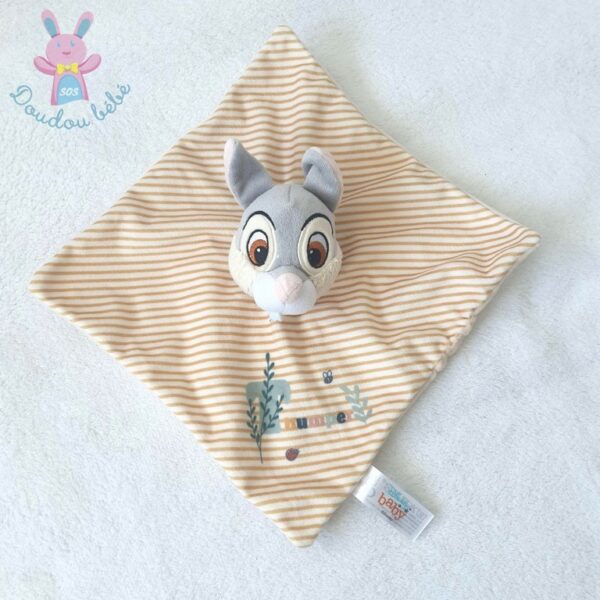 Doudou plat Lapin Panpan Thumper rayé beige blanc DISNEY