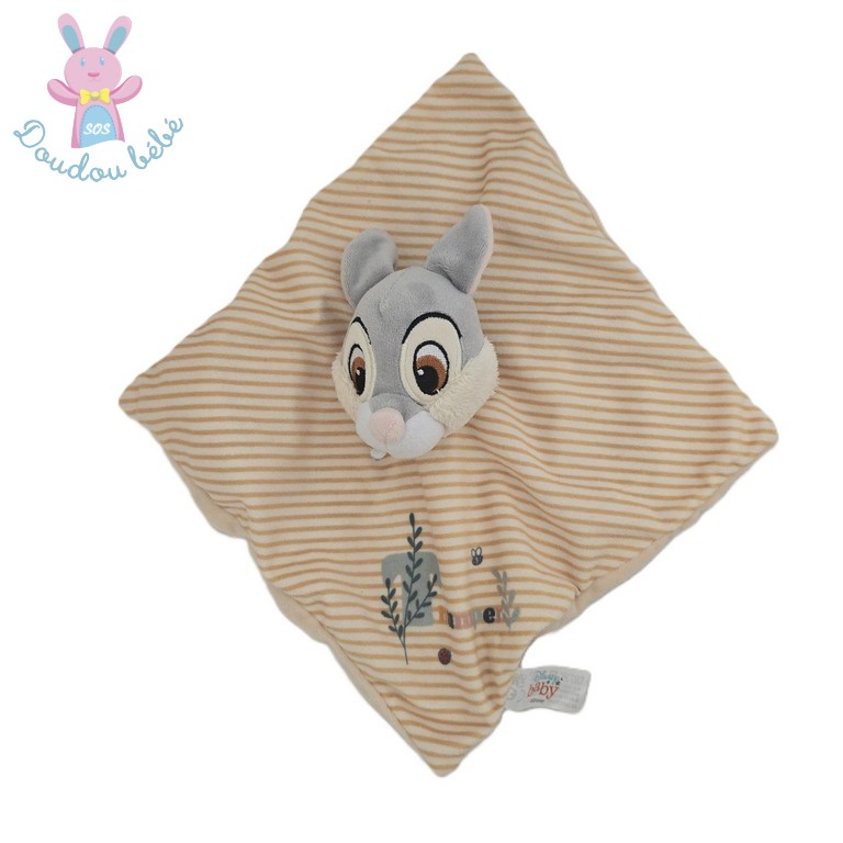 Doudou plat Lapin Panpan Thumper rayé beige blanc DISNEY