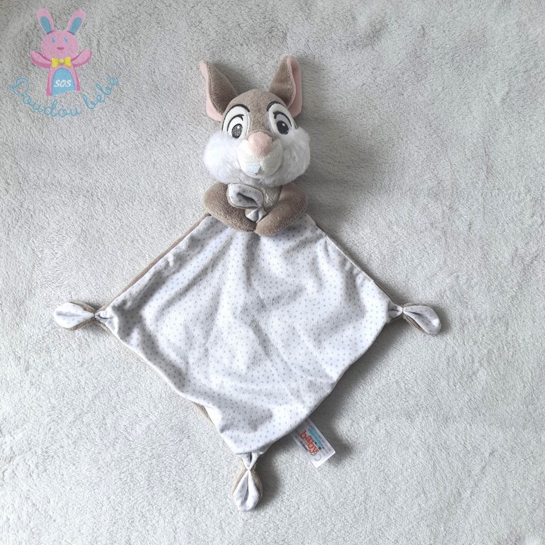 Doudou plat Lapin Panpan beige gris blanc à pois DISNEY