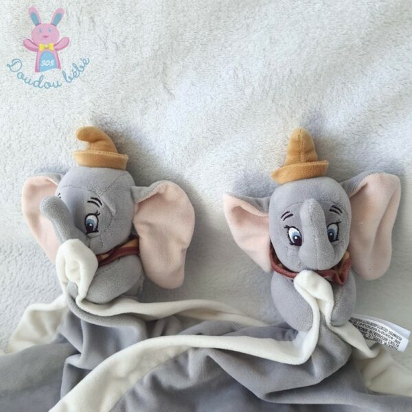 Lot de 2 doudous éléphant Dumbo mouchoir gris blanc DISNEY