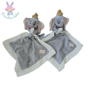Lot de 2 doudous éléphant Dumbo mouchoir gris blanc DISNEY