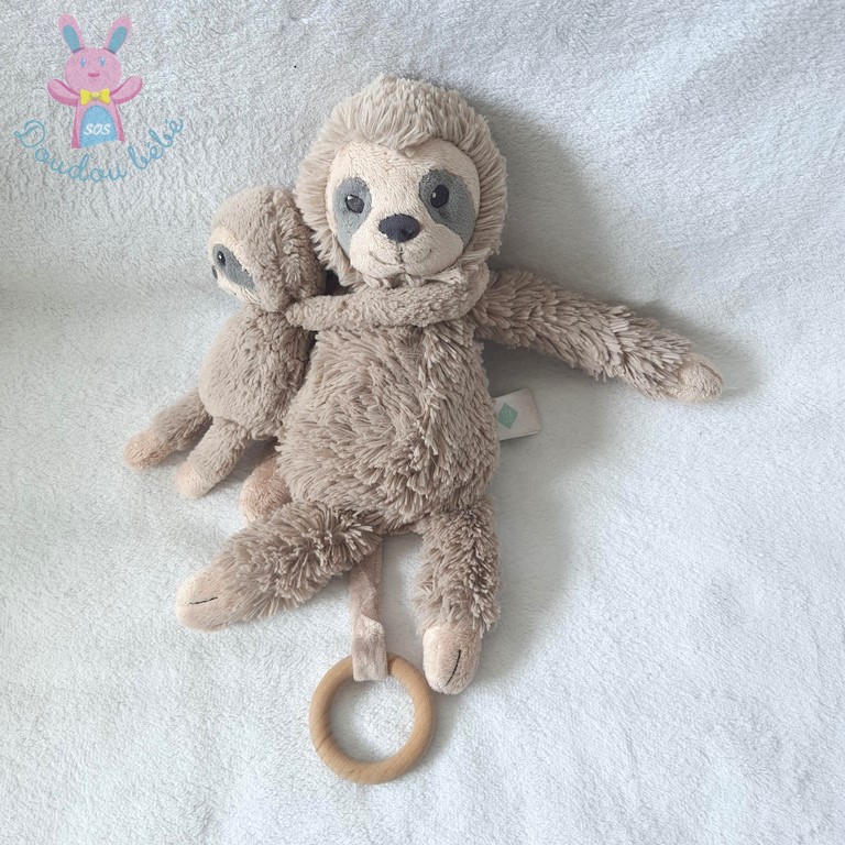 Doudou musical Paresseux et son bébé beige TEX