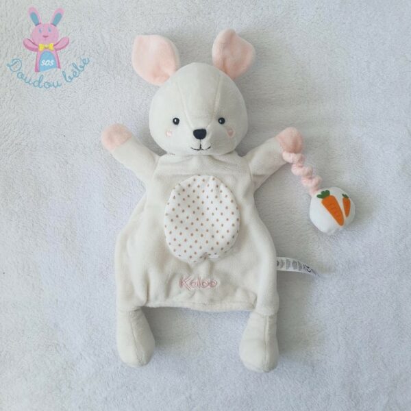 Doudou marionnette Lapin Robin blanc rose pois carottes KALOO