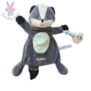 Doudou marionnette Malo le Blaireau gris blanc bleu KALOO
