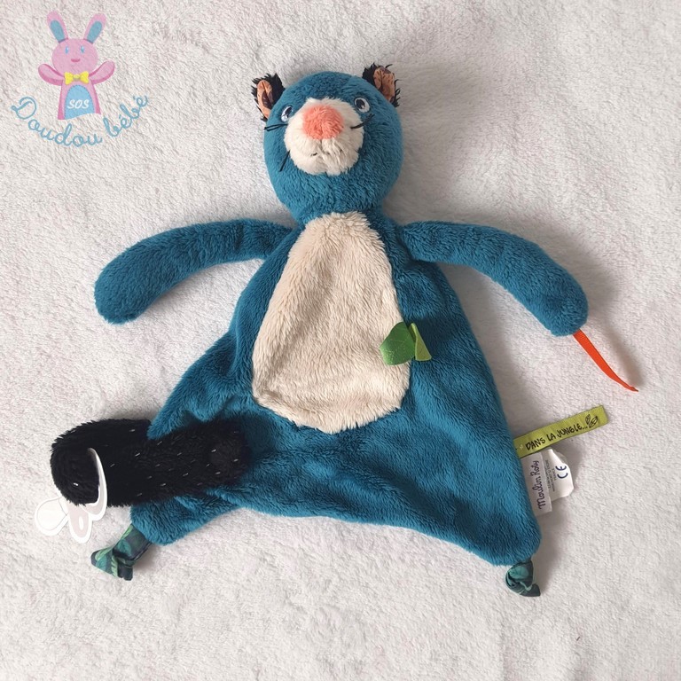 Doudou plat Panthère Zimba bleu Dans la jungle... MOULIN ROTY