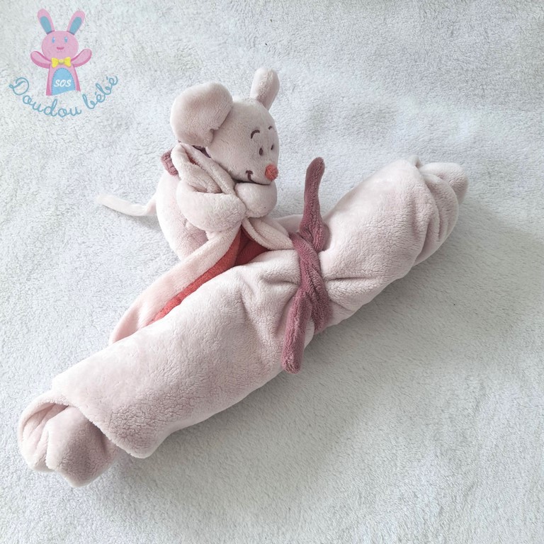 Doudou Souris Mia & Victoria couverture rose NOUKIE'S