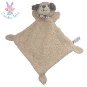 Grand doudou plat Chien beige marron grelot TEX BABY