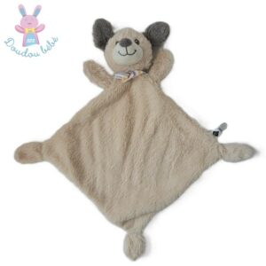 Grand doudou plat Chien beige marron grelot TEX BABY