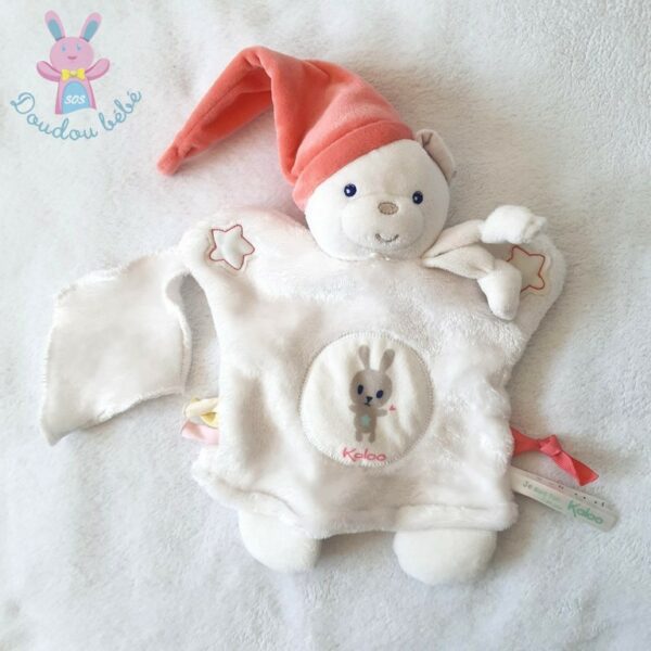 Doudou Ours marionnette Imagine blanc orange mouchoir KALOO