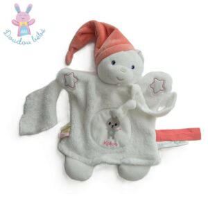 Doudou Ours marionnette Imagine blanc orange mouchoir KALOO