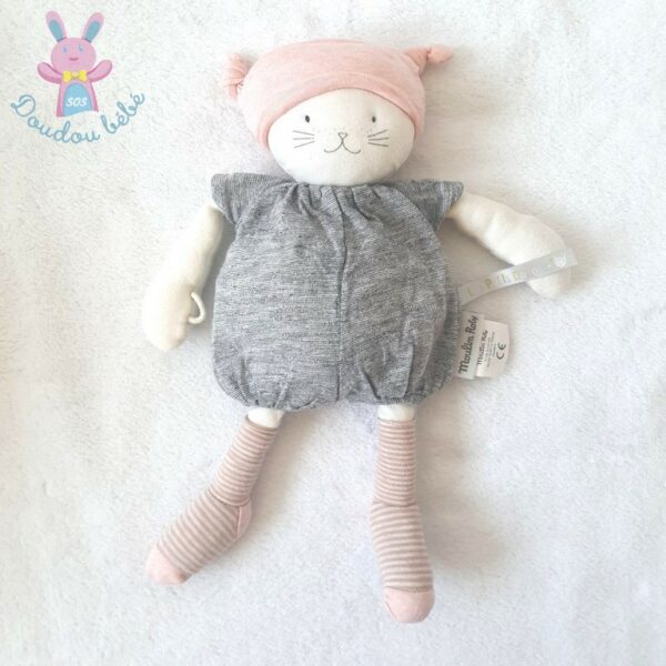 Doudou Poupée Chat Moon gris rose blanc Les petits dodos MOULIN ROTY