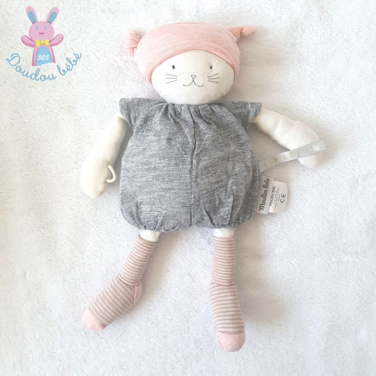 Doudou Poupée Chat Moon gris rose blanc Les petits dodos MOULIN ROTY