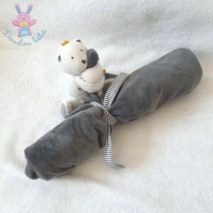 Doudou Ours Sam couronne blanc gris rayé couverture NOUKIE’S