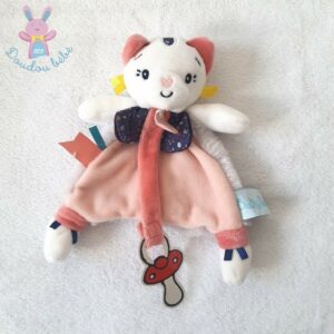 Doudou plat Chat Pollen rose blanc attache tétine BABY NAT