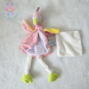 Doudou Flamant rose jaune blanc mouchoir blanc BABY NAT