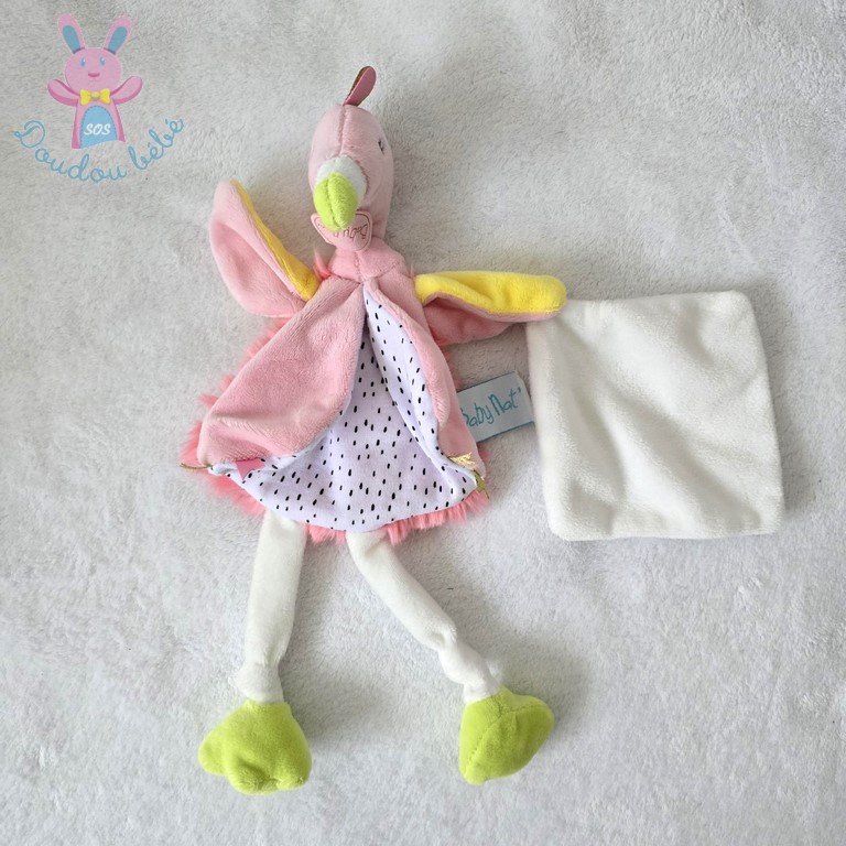 Doudou Flamant rose jaune blanc mouchoir blanc BABY NAT