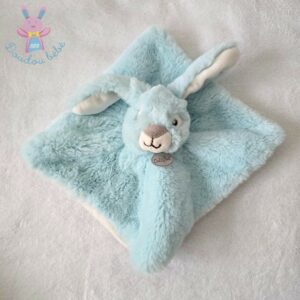 Doudou plat Lapin fourrure bleu turquoise blanc Les Flocons BABY NAT