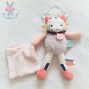 Doudou Chat Pollen blanc gris rose mouchoir BABY NAT