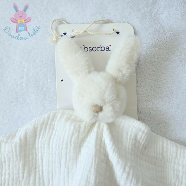 Doudou plat Lapin lange blanc écru nez beige ABSORBA