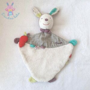 Doudou plat Lapin Tinoo blanc coloré carotte SAUTHON