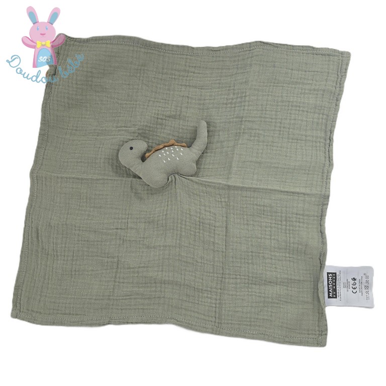 Doudou plat Dinosaure lange vert kaki MAISONS DU MONDE