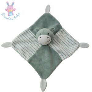 Doudou plat Hippopotame vert blanc et rayé Gémo