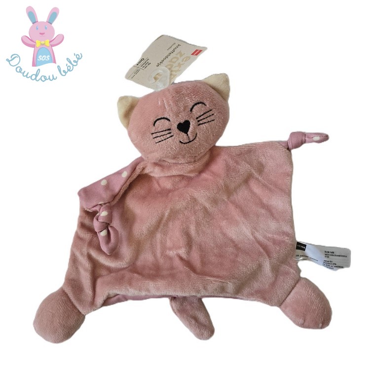Doudou plat Chat rose à pois nez cœur noir HEMA