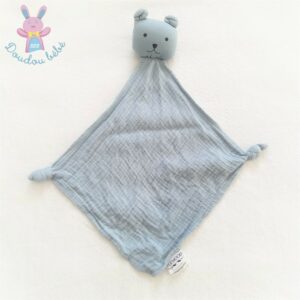 Doudou plat Ours lange coton bleu LIEWOOD