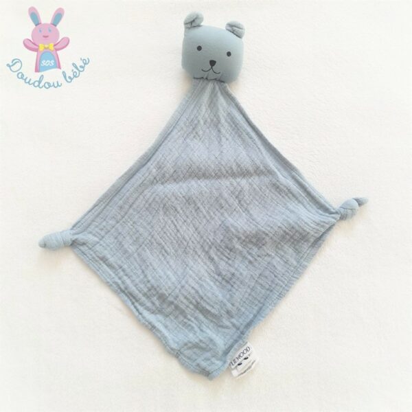 Doudou plat Ours lange coton bleu LIEWOOD