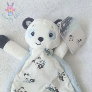 Doudou Panda semi-plat blanc bleu noir SERGENT MAJOR