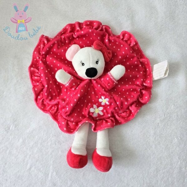 Doudou plat Souris rose blanc à pois fleurs KIMBALOO LA HALLE