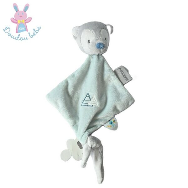 Mini doudou plat Loup Tim et Tiloo gris bleu NATTOU