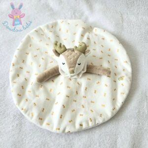 Doudou plat Biche Faon rond blanc beige étoiles OBAIBI OKAIDI