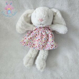 Doudou lapin blanc et robe à fleurs colorées POMMETTE