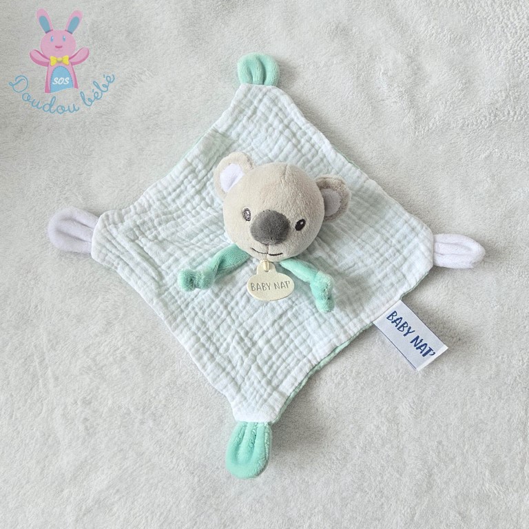 Doudou plat Koala lange blanc vert BABY NAT