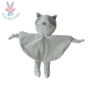 Doudou plat Chat grelot gris blanc étoiles TOM & KIDDY