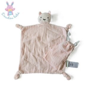 Doudou plat Chat lange coton rose pâle + sac VERTBAUDET