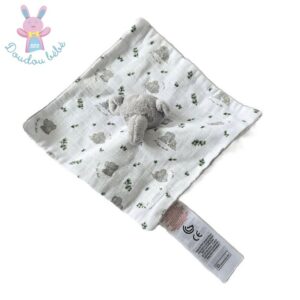 Doudou plat éléphant blanc gris motifs SERGENT MAJOR