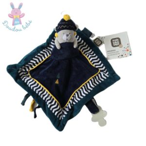 Doudou plat Lama M’Ours bleu marine vert TROIS KILOS SEPT