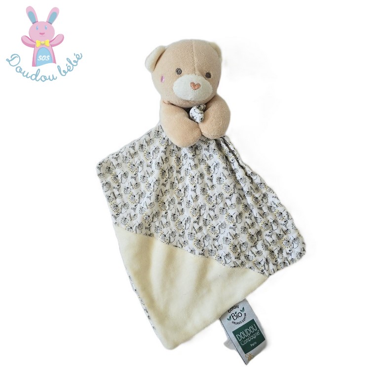 Ours plat bio Pollen beige blanc gris DOUDOU ET COMPAGNIE