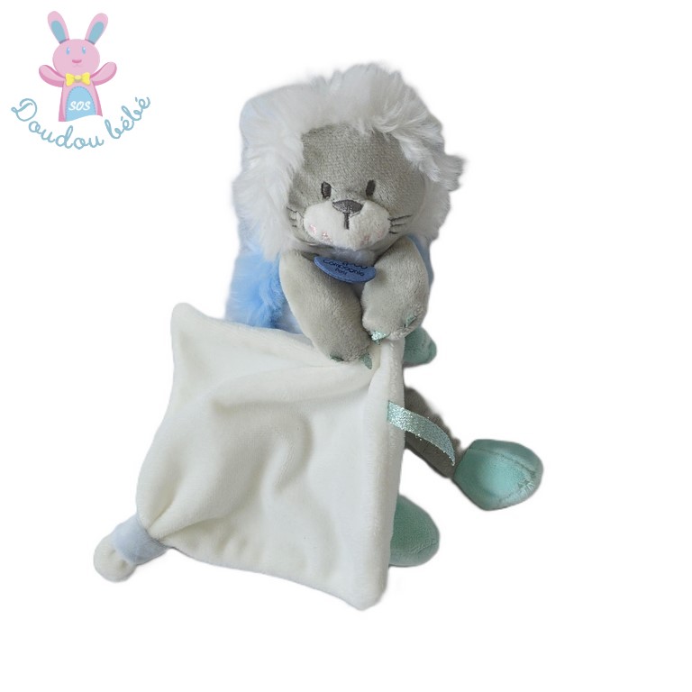 Lion bleu gris blanc mouchoir Artik Cool Doudou et Compagnie